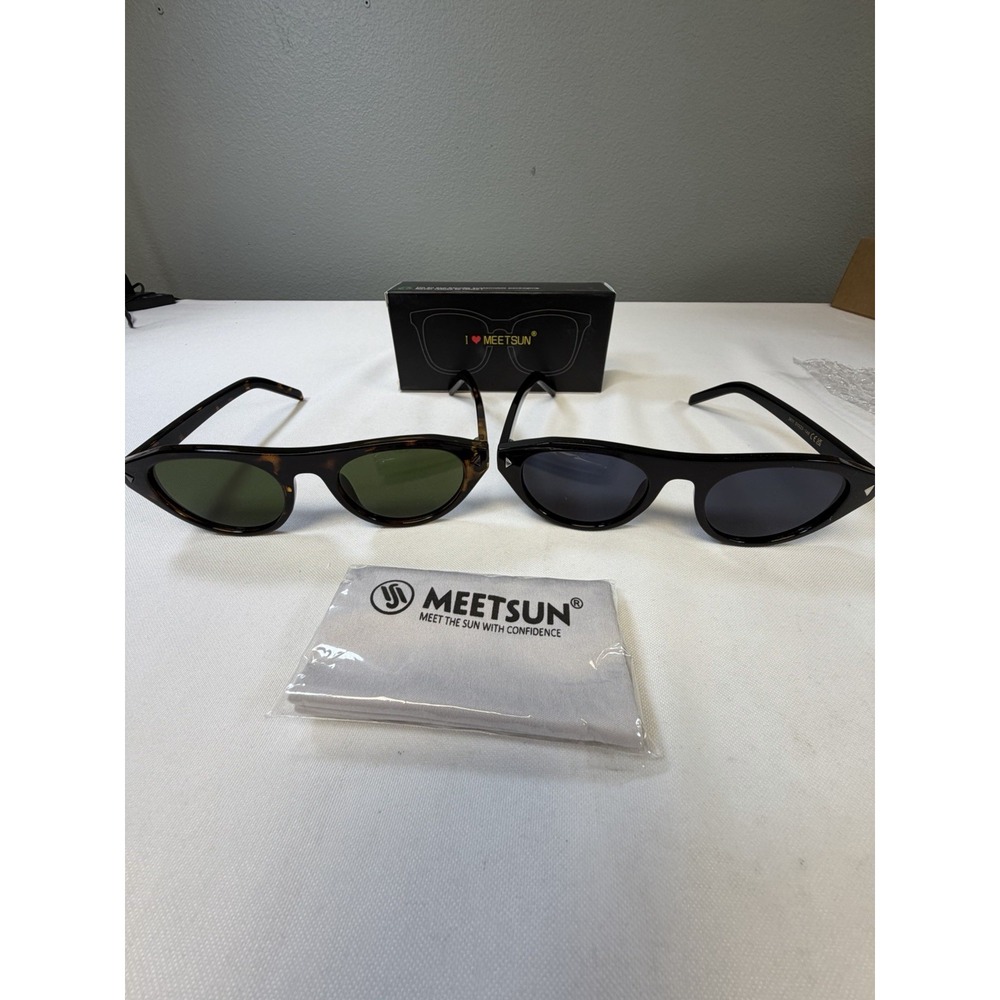 NEW MEETSUN 2 Pack Cat Eye Sunglasses Set Black Tortoise Green Grey Lens 3611
